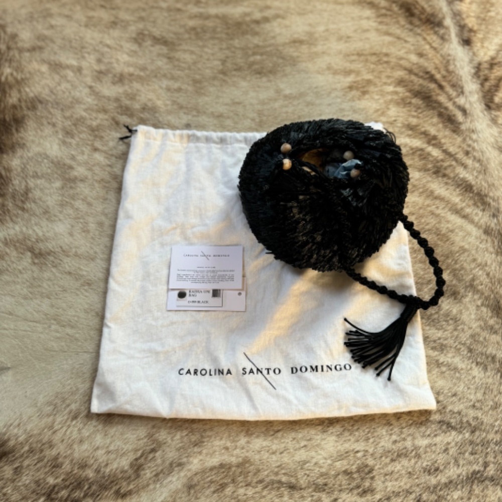 CAROLINA SANTO DOMINGO NWT Uni Raffia Ocean Black Purse - Picture 2 of 5